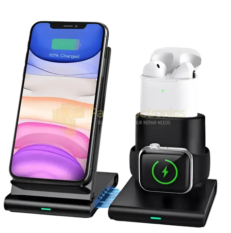 3 in 1 wireless charging station with phone stand, Apple Watch dock, and AirPods charger