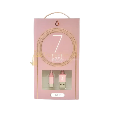 IPace Electronics 7ft USB C charger cable in pink packaging for fast charging and data transfer