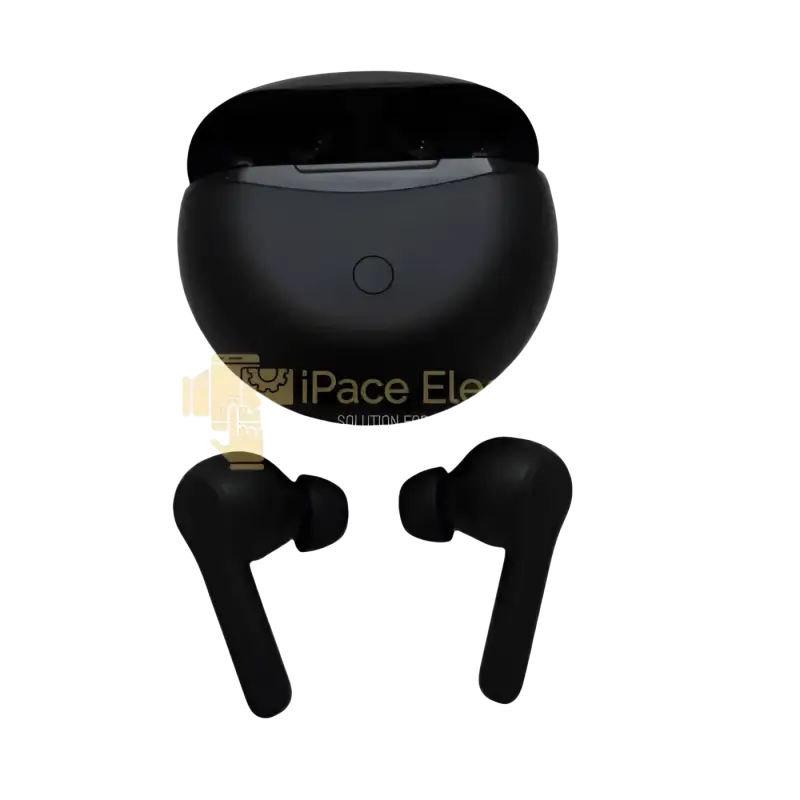 IPace Electronics ANC wireless earbuds with charging case in sleek black design