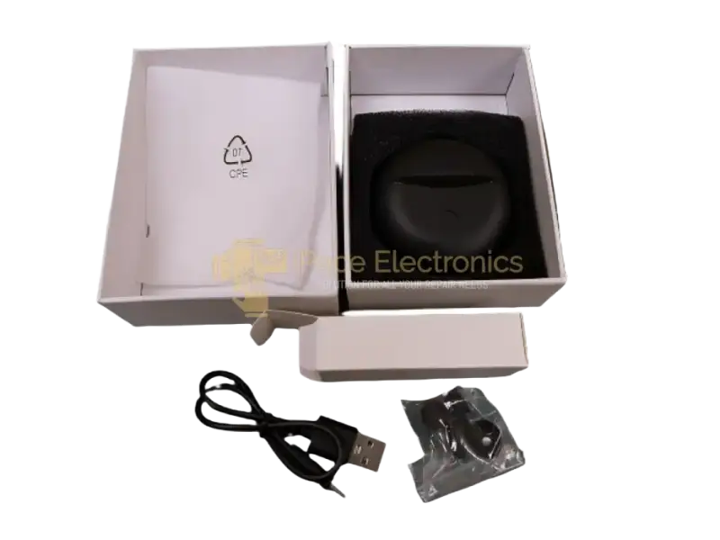 IPace Electronics ANC wireless earbuds in compact charging case with USB cable and user manual