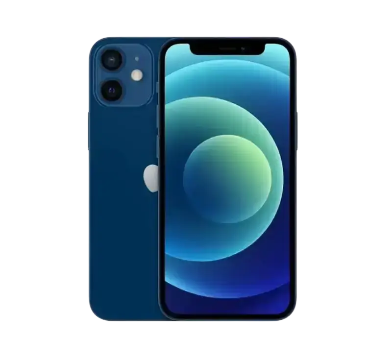 Blue apple iphone 12 mini 64gb back view with dual-camera system and sleek glass finish for phone repair needs