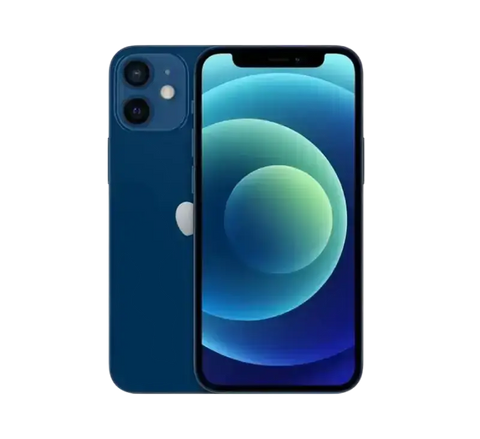Blue apple iphone 12 mini 64gb back view with dual-camera system and sleek glass finish for phone repair needs