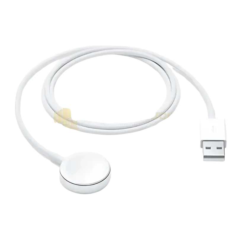 Apple Watch magnetic charging cable in white with USB connector for seamless charging