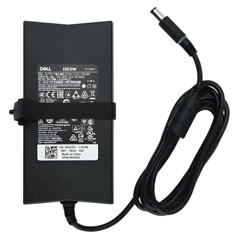 Dell 130W AC adapter with a sleek design and power cord for reliable charging