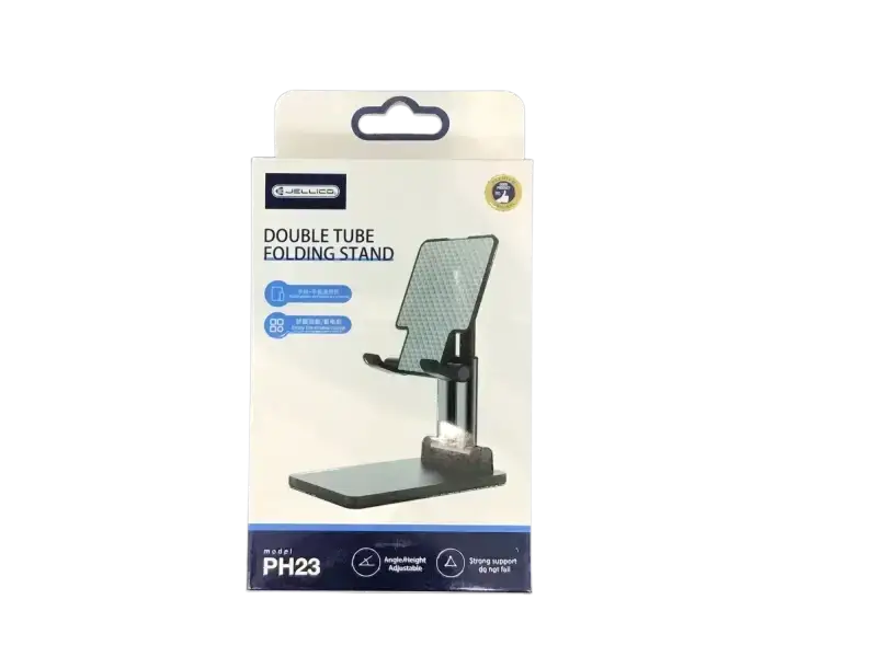 IPace Electronics double tube folding stand packaging showing adjustable design and sturdy base