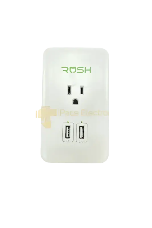 IPace Electronics dual USB charger outlet with two USB ports and a standard electrical socket