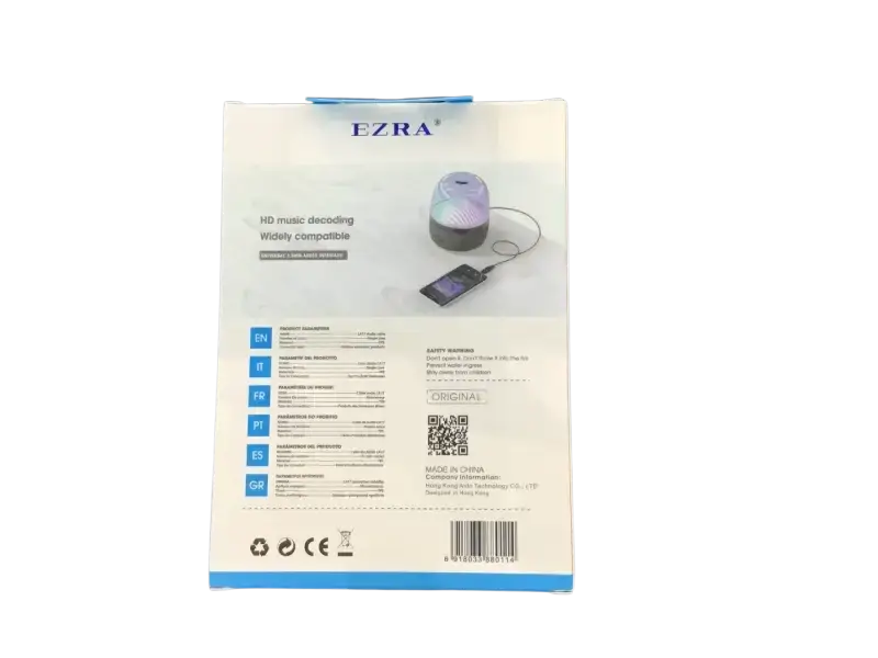 EZRA HD music decoding accessories packaging featuring Ezra audio cable plug for compatibility with devices