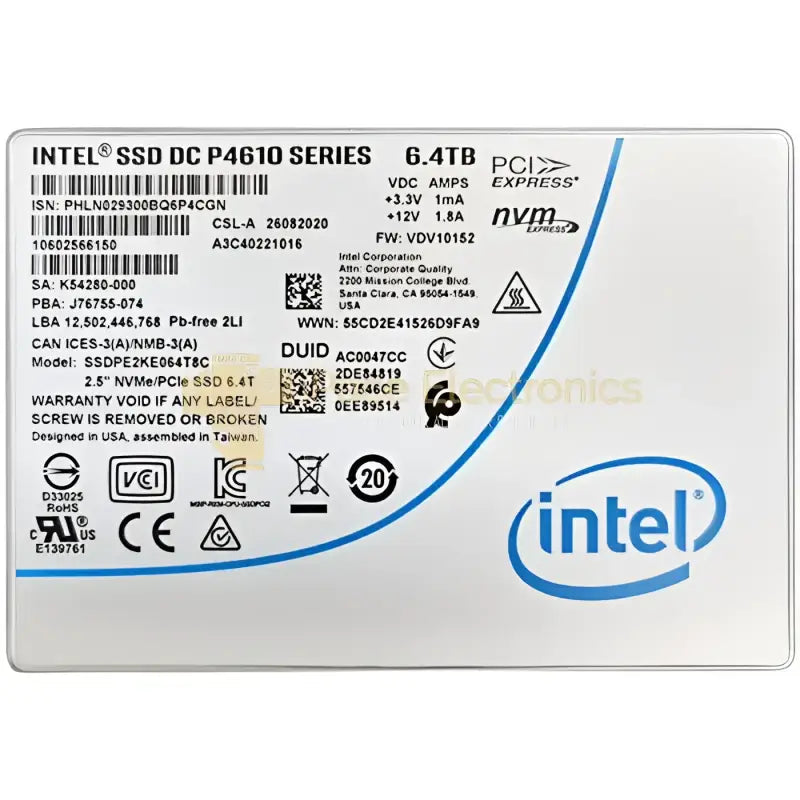 Intel DC P4610 6.4TB NVMe SSD with Serial Number and PCIe Interface for High-Performance Storage