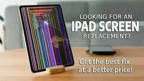 iPad Pro screen repair service advertisement showcasing a damaged screen with a replacement offer