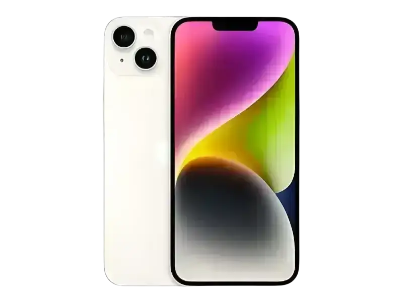 White unlocked iphone 14 with sleek minimalist design and dual-camera system on the back for 128gb white use