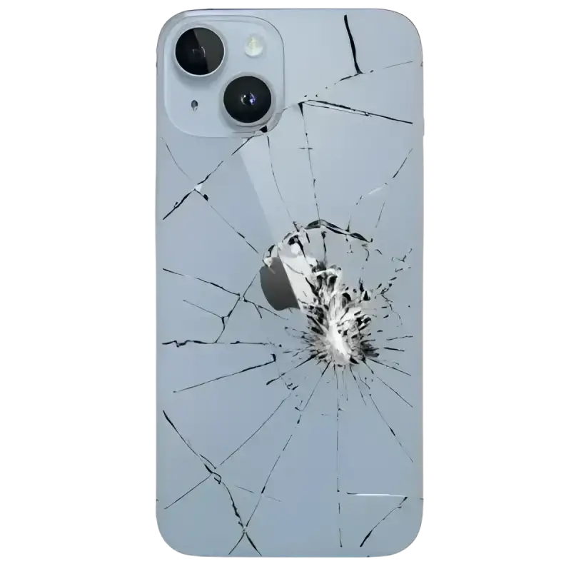 Damaged iPhone back glass with cracks, suitable for iPhone back glass repair services