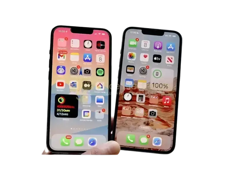 iPhone display replacement service showcasing two iPhones side by side with different screen displays