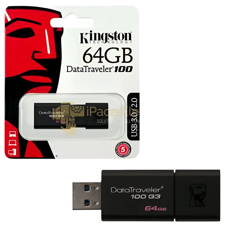Kingston DataTraveler 100 G3 64GB USB 3.0 flash drive in packaging for reliable data storage