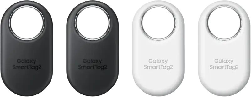 Samsung Galaxy SmartTag2 4 pack featuring two black and two white tracking devices