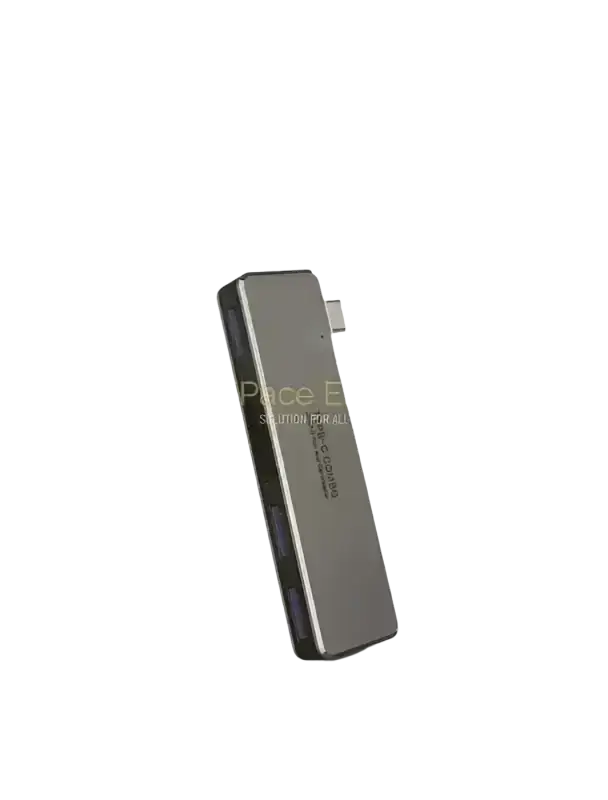 Silver metallic iPace Electronics Type C card reader and usb 3.0 hub with sleek rectangular design and slot card reader function