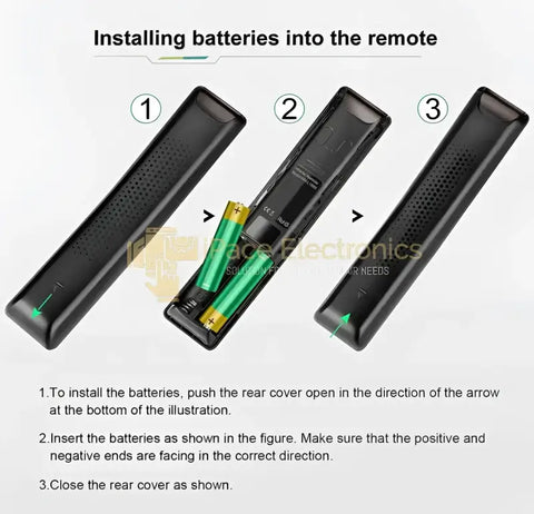 Instructions for installing batteries in universal remote control for Samsung TV by IPace Electronics