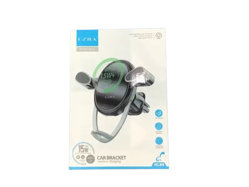 EZRA wireless charging car mount with 15W fast charging feature for convenient smartphone use