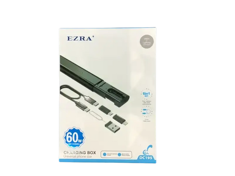 Ezra 60w fast charging box with multiple cables for universal phone charging and quick power delivery