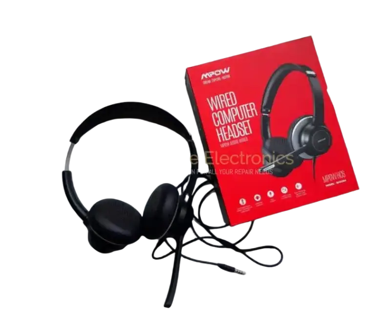 Mpow HC6 headset with noise reduction microphone in black with packaging for computer use