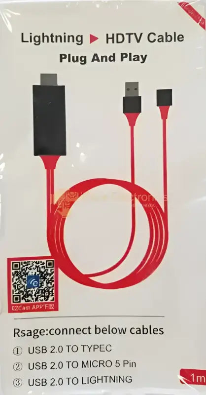 IPace Electronics USB to HDMI cable for iPhone in red for easy plug and play connection