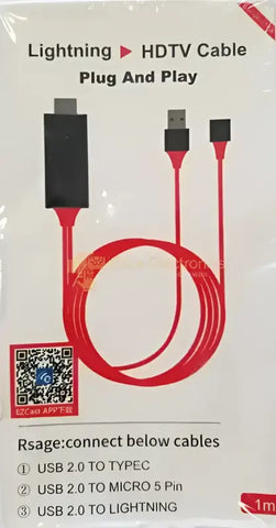 IPace Electronics USB to HDMI cable for iPhone in red for easy plug and play connection