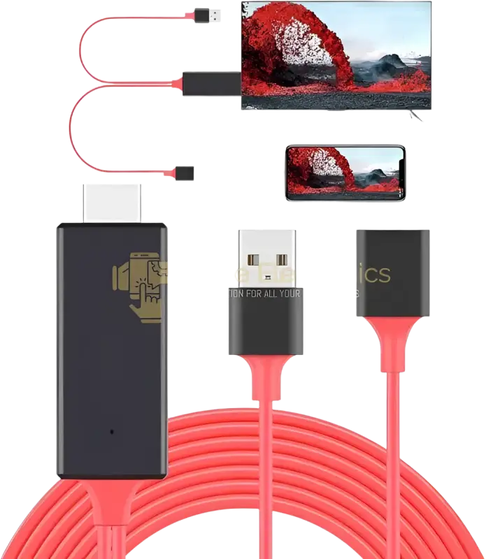IPace Electronics USB to HDMI cable for iPhone with vibrant red design and dual connectors