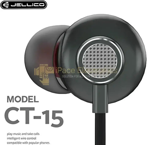 Jellico CT-15 headphones with in-ear design for music and calls, compatible with popular phones