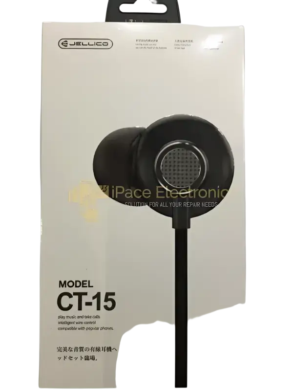 Jellico CT-15 headphones in packaging for music and phone calls, compatible with popular devices
