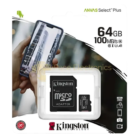 Kingston 64GB micro SD card with adapter for fast data storage and transfer up to 100MB/s