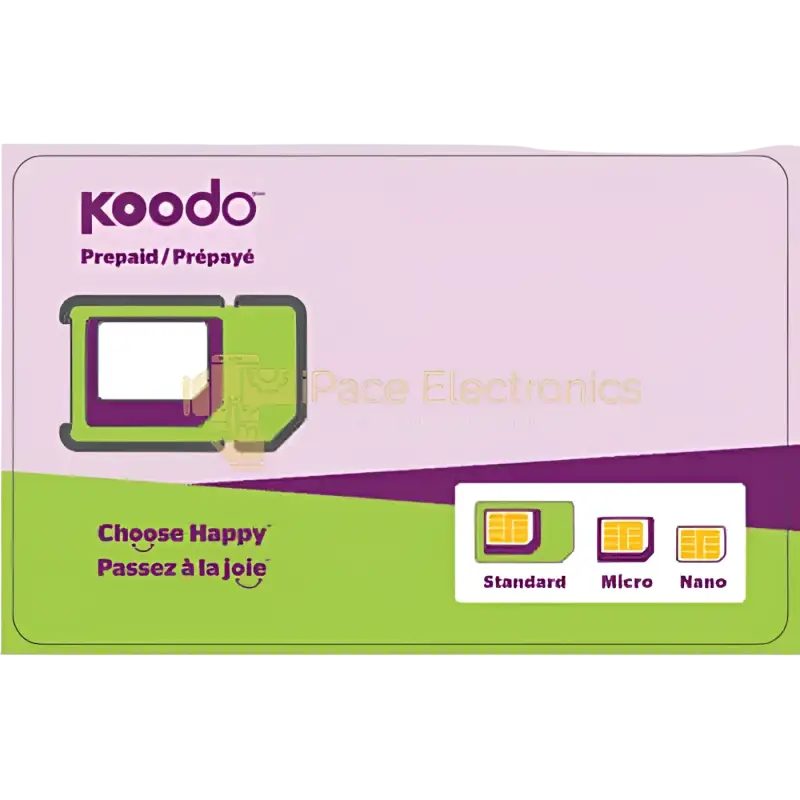 Koodo prepaid SIM card featuring Standard, Micro, and Nano sizes for flexible connectivity options