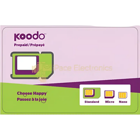 Koodo prepaid SIM card featuring Standard, Micro, and Nano sizes for flexible connectivity options