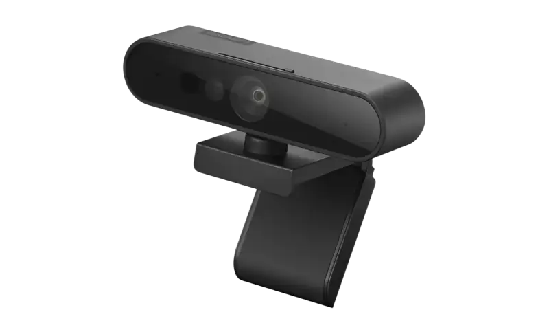 Lenovo 500 full hd usb webcam in black matte finish with integrated microphone array ideal for electronics store use