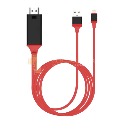 Red Lightning to HDMI adapter for iPhone with USB connectors for easy connectivity