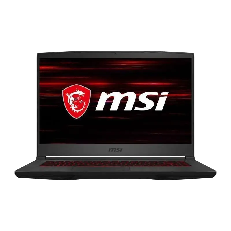 Black MSI GF65 Thin gaming laptop with red keyboard accents and RTX 3060 ideal for electronics store near me searches