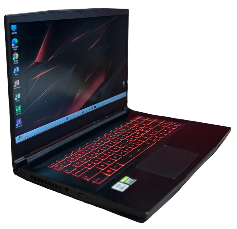 Msi gf65 thin black gaming laptop with red backlit keyboard and rtx 3060 ideal for electronics store near me buyers