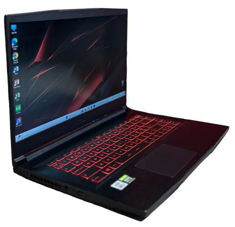 Black MSI GF65 Thin gaming laptop with red keyboard accents and RTX 3060 ideal for electronics store near me searches