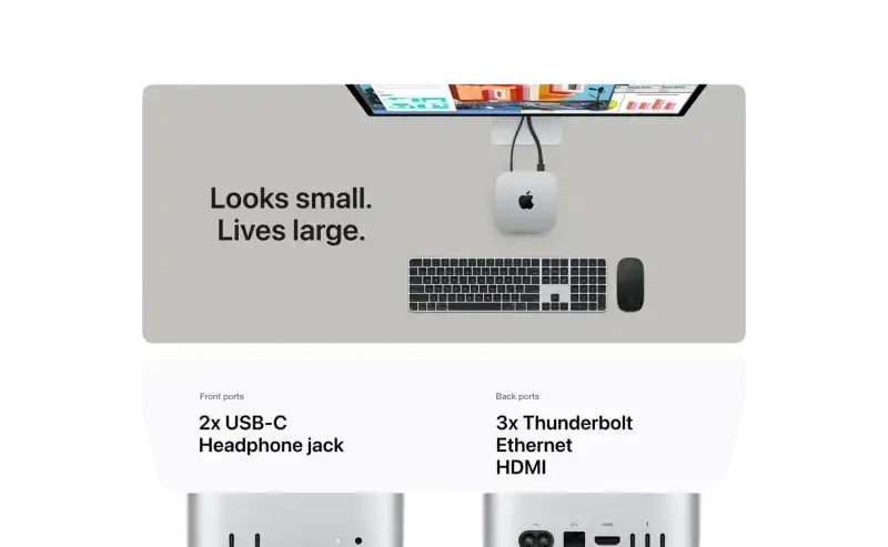 Apple Mac Mini M4 2024 open box showcasing compact design with keyboard and ports