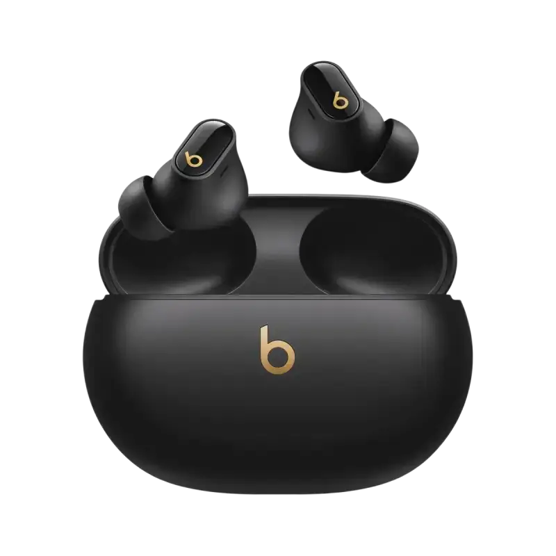 Open box Beats Studio Buds in black with charging case for high-quality sound and seamless connectivity