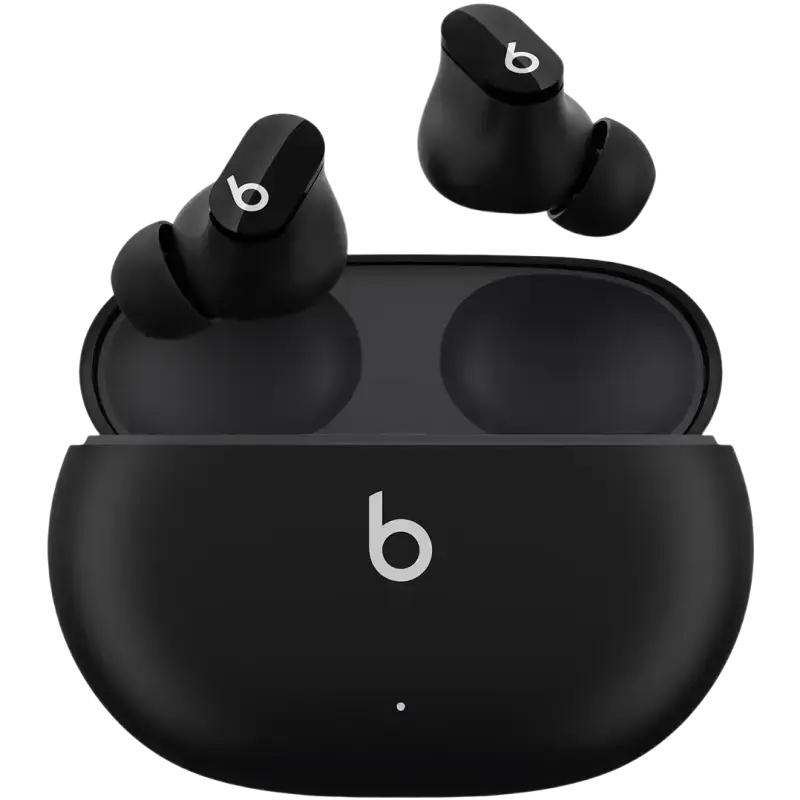 Open box Beats Studio Buds in black with charging case for high-quality audio experience