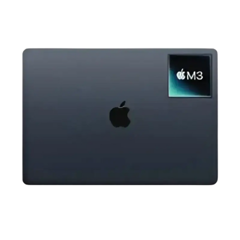 Open Box MacBook Air M3 13.6 Inch - iPace Electronics with charger and cable on a minimalistic background.