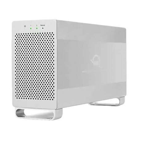 OWC Mercury Elite Pro Dual RAID enclosure with a sleek design and LED indicator lights