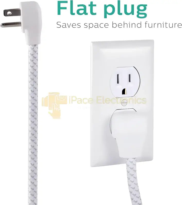 Philips surge protector power strip with flat plug design for space-saving behind furniture