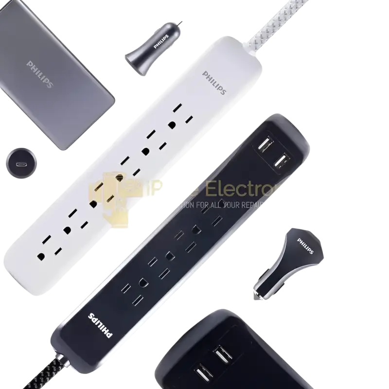 Philips surge protector power strip with multiple outlets and USB ports for versatile charging