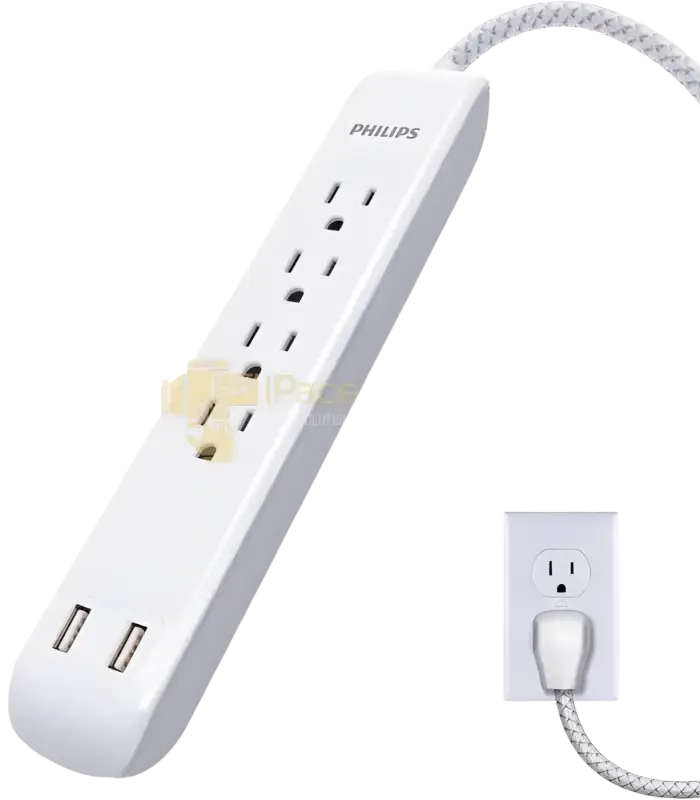 Philips surge protector power strip with multiple outlets and USB ports for versatile charging