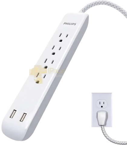 Philips surge protector power strip with multiple outlets and USB ports for versatile charging