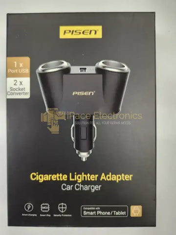 Pisen Car Cigarette Lighter Adapter Charger 1 Usb Port 2 Socket Splitter Accessories