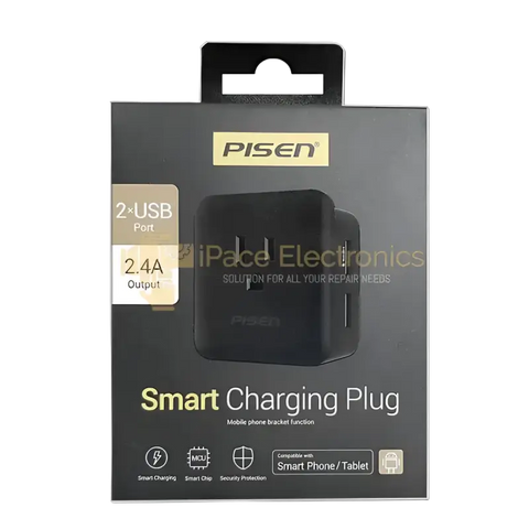 Pisen smart charging plug with two USB ports and 2.4A output for fast charging devices