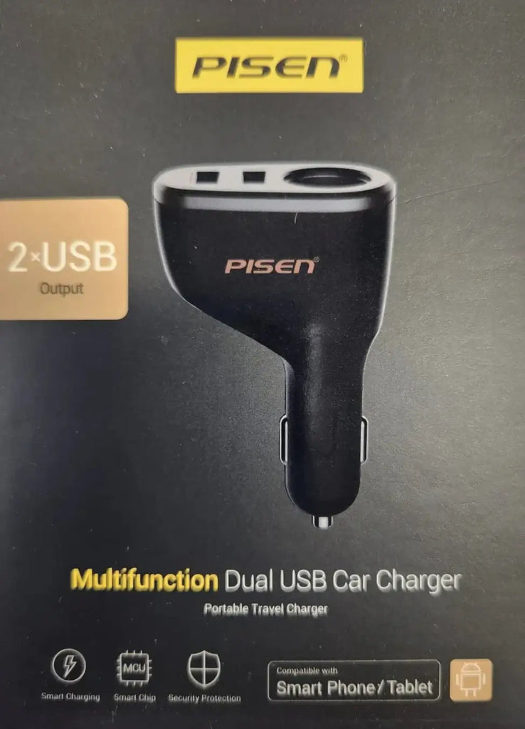 Pisen Multifunction Cigarette Lighter Adapter Dual USB Car Charger with 1 Cigarette Lighter Input