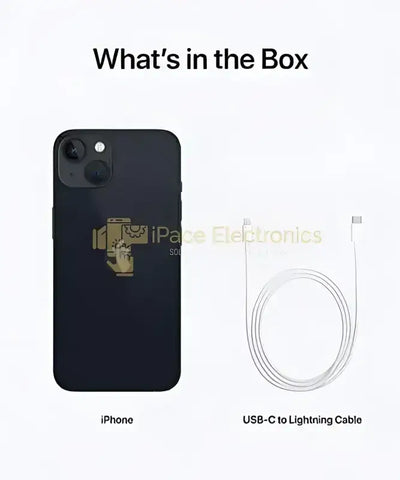 Preowned iphone 13 128gb unlocked with gold camera module and white charging cable shown from back for ipace electronics phone repair