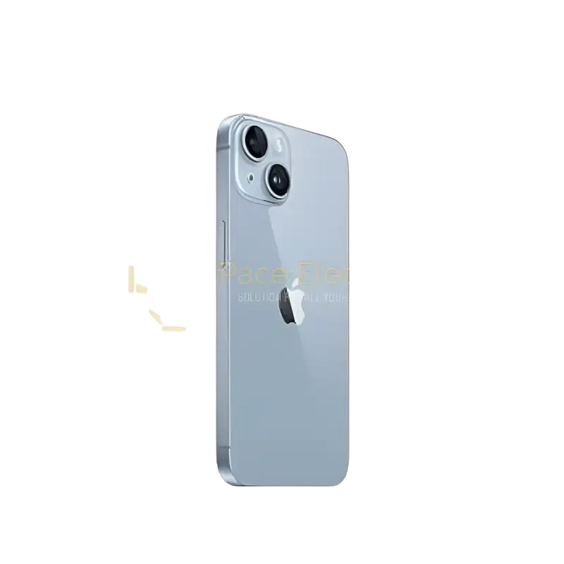 Preowned iPhone 14 unlocked in blue with dual camera design and sleek finish from IPace Electronics